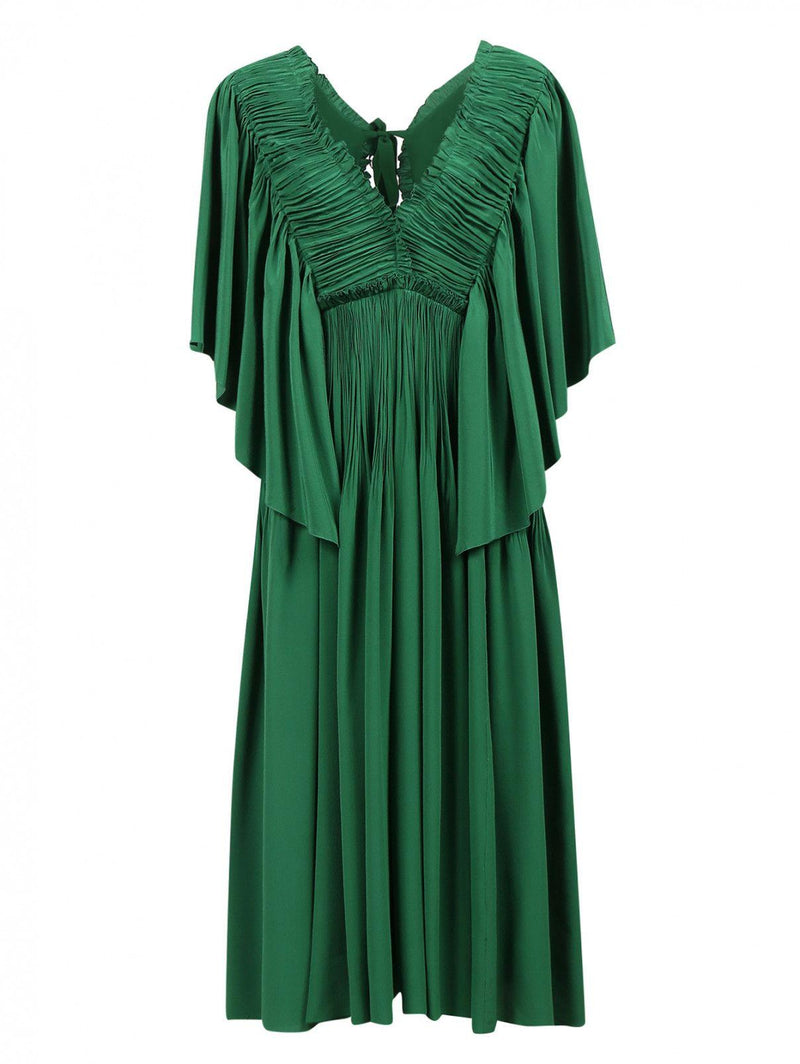 Rochas Green Pleated Open Back Dress