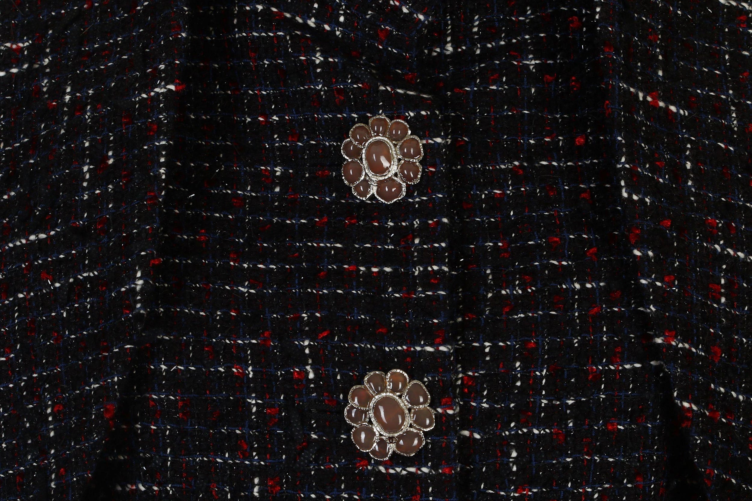 Chanel Black Tweed Gripoix Button Coat