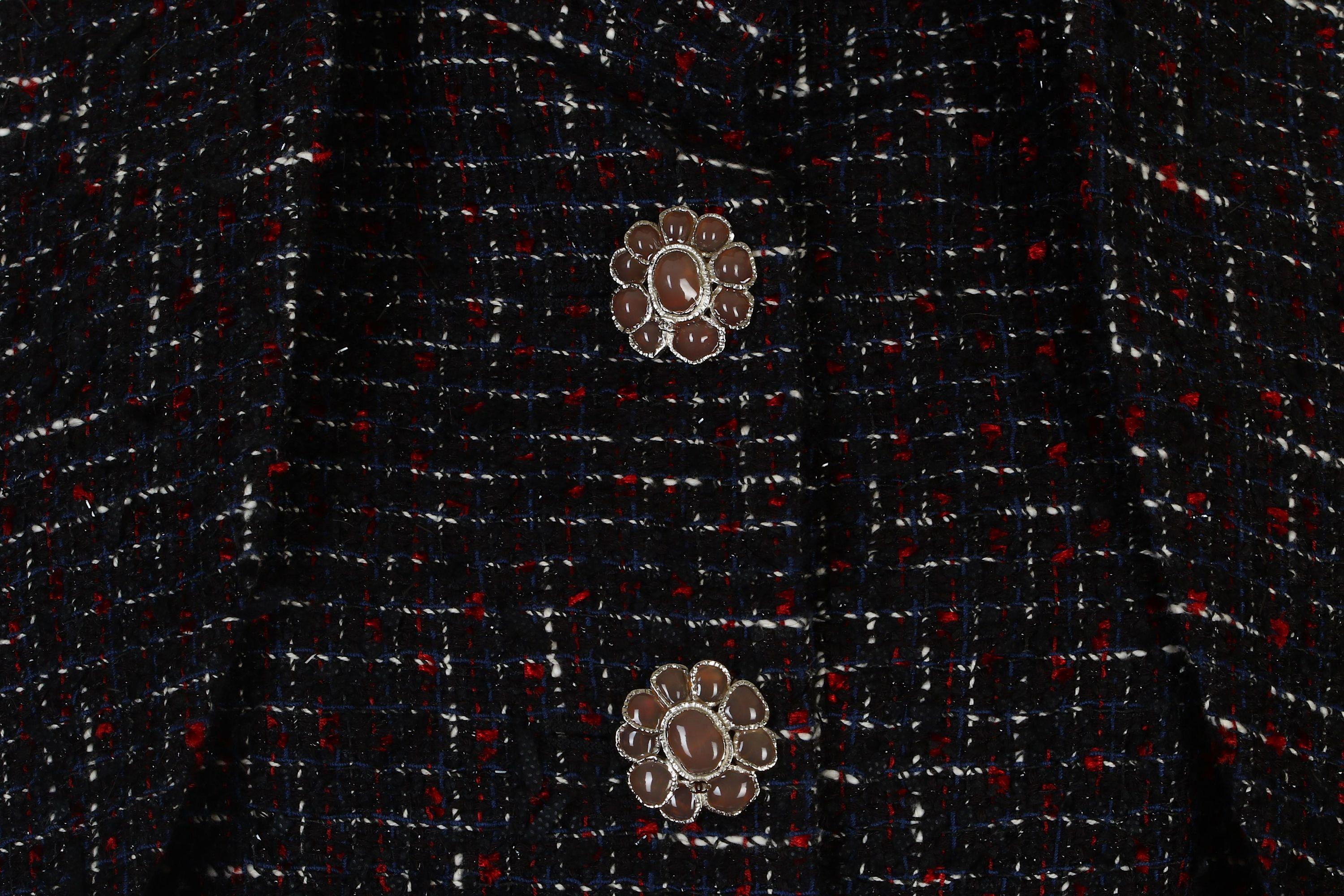 Chanel Black Tweed Gripoix Button Coat