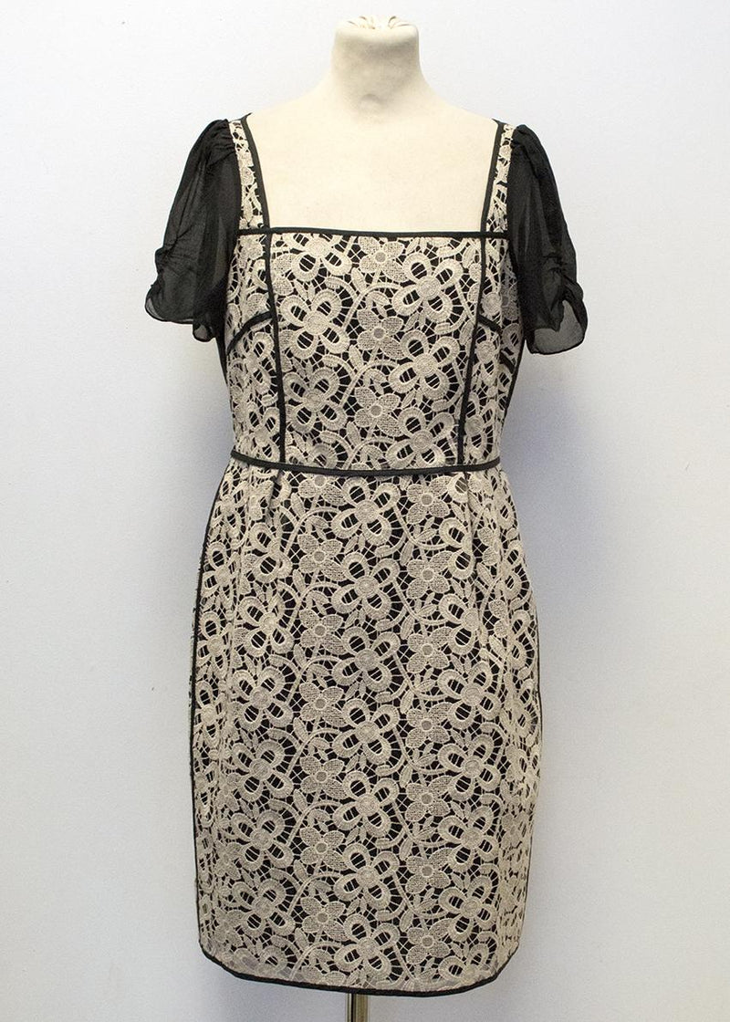 Hoss Intropia Black & Beige Short-Sleeve Lace Dress
