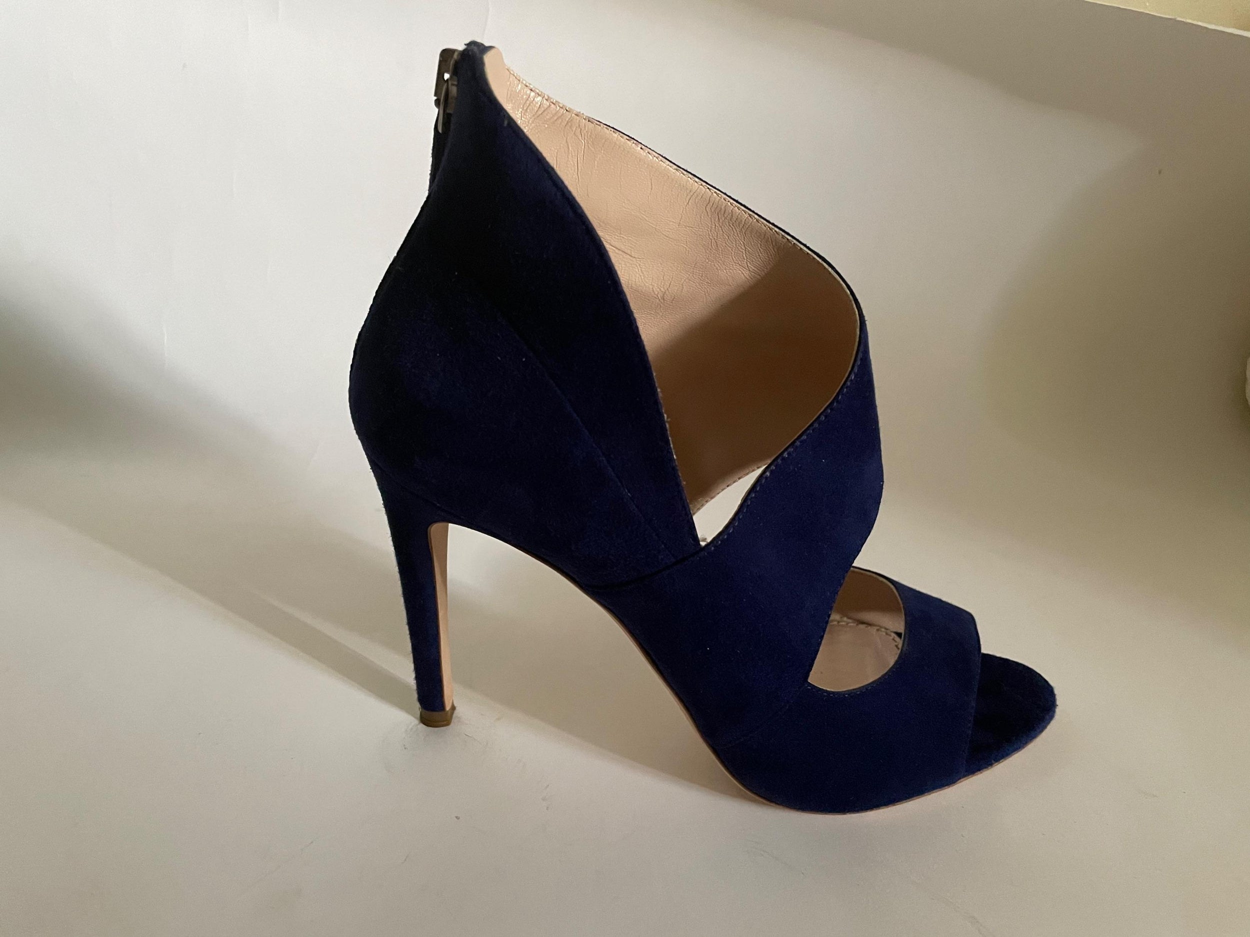 Navy Cutout Suede Pumps