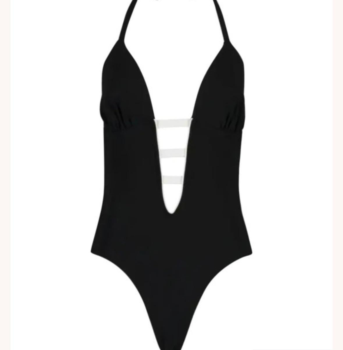 Alexandra Miro Black and White Strap Detail Swimsuit