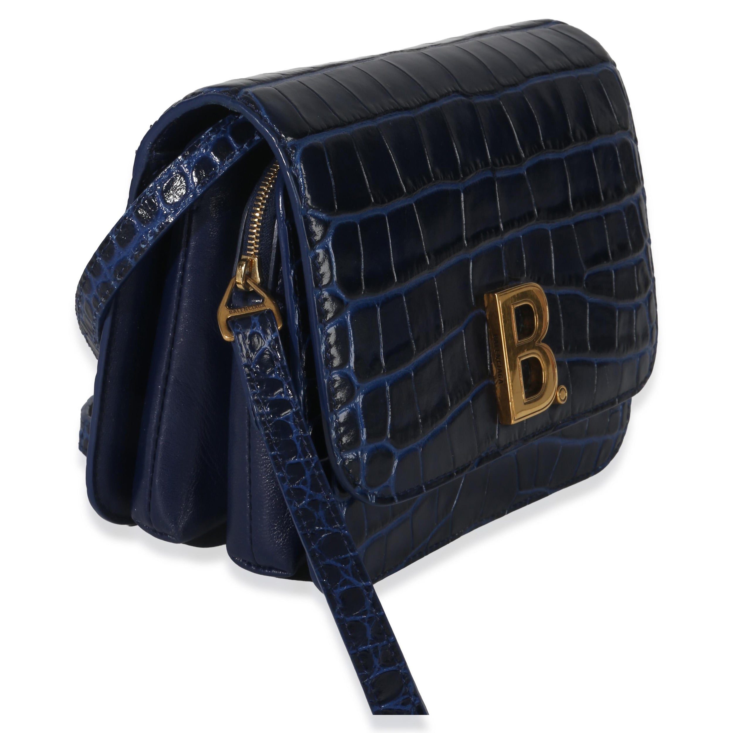Balenciaga B. Navy Croc Small Shoulder Bag