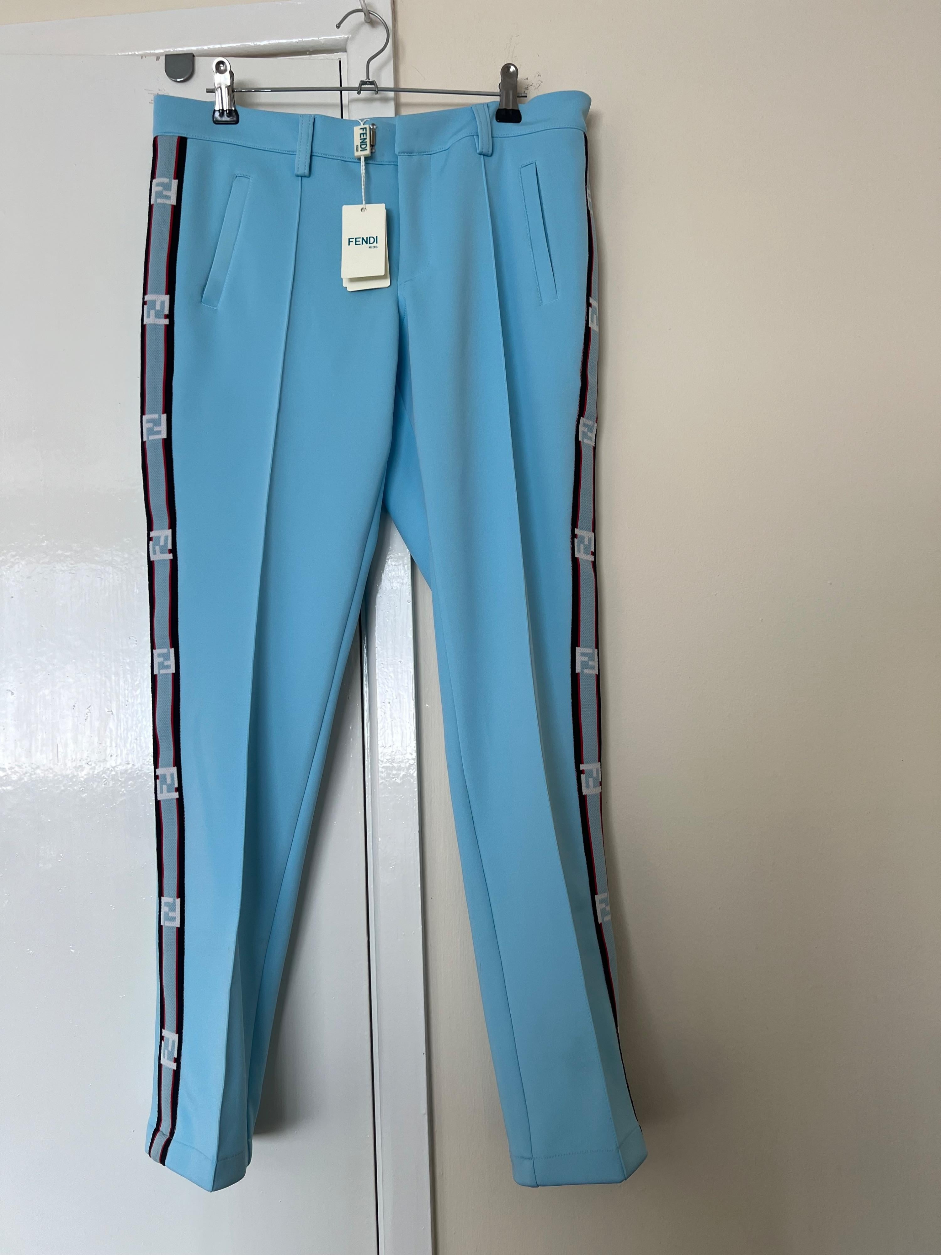 Fendi Kids Blue Logo Tapered Trousers
