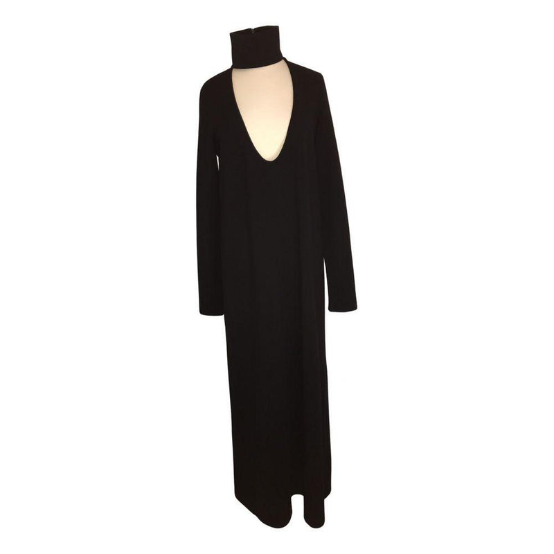 Black Wool Blend Choker Neck Maxi Dress