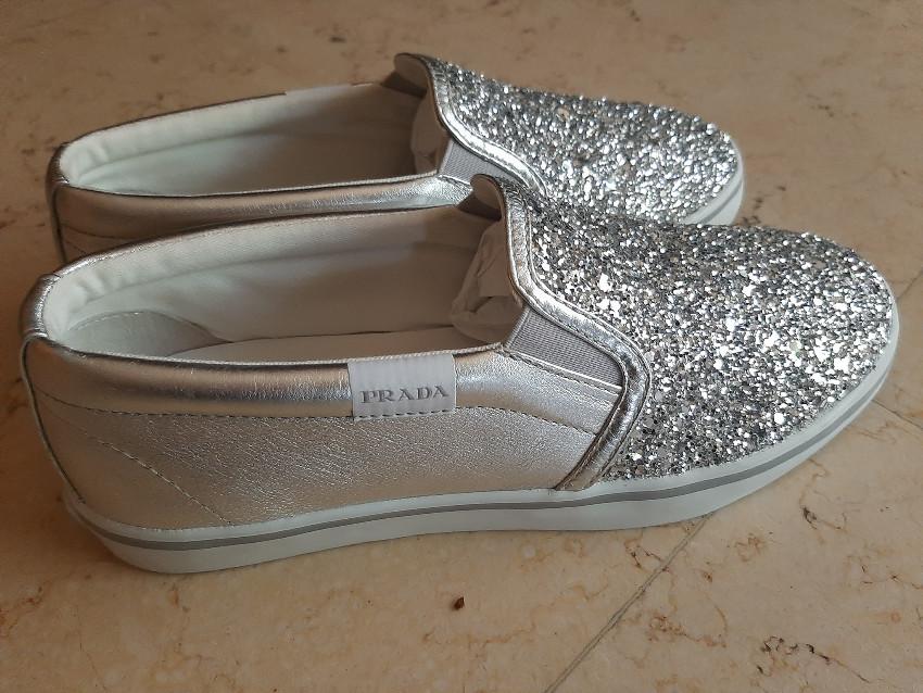 Metallic Silver Glitter Slip-On Sneakers