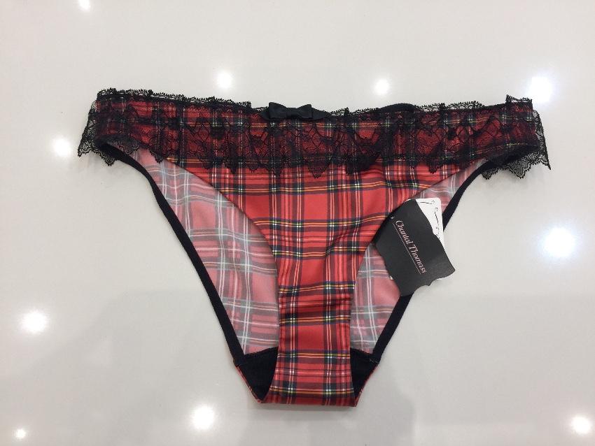Chantal Thomass Tartan Satin & Leavers Lace Pad Bra & Brief Set