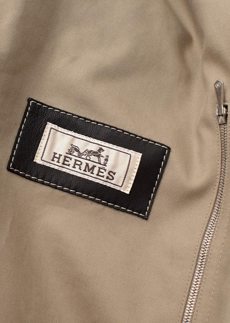 Hermes Neutral Beige Trench Coat with Brown Leather Inserts