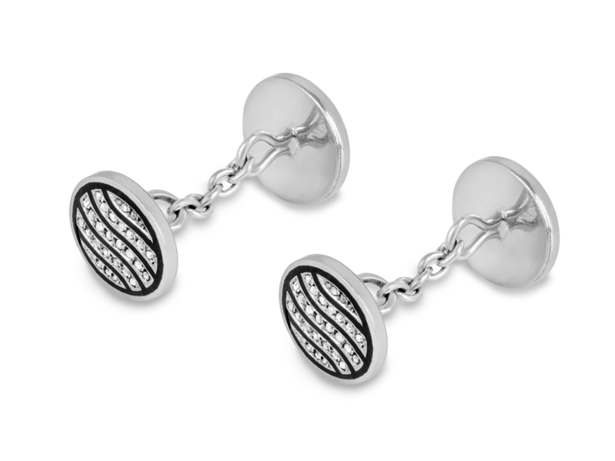 White Gold Diamond & Enamel Cufflinks