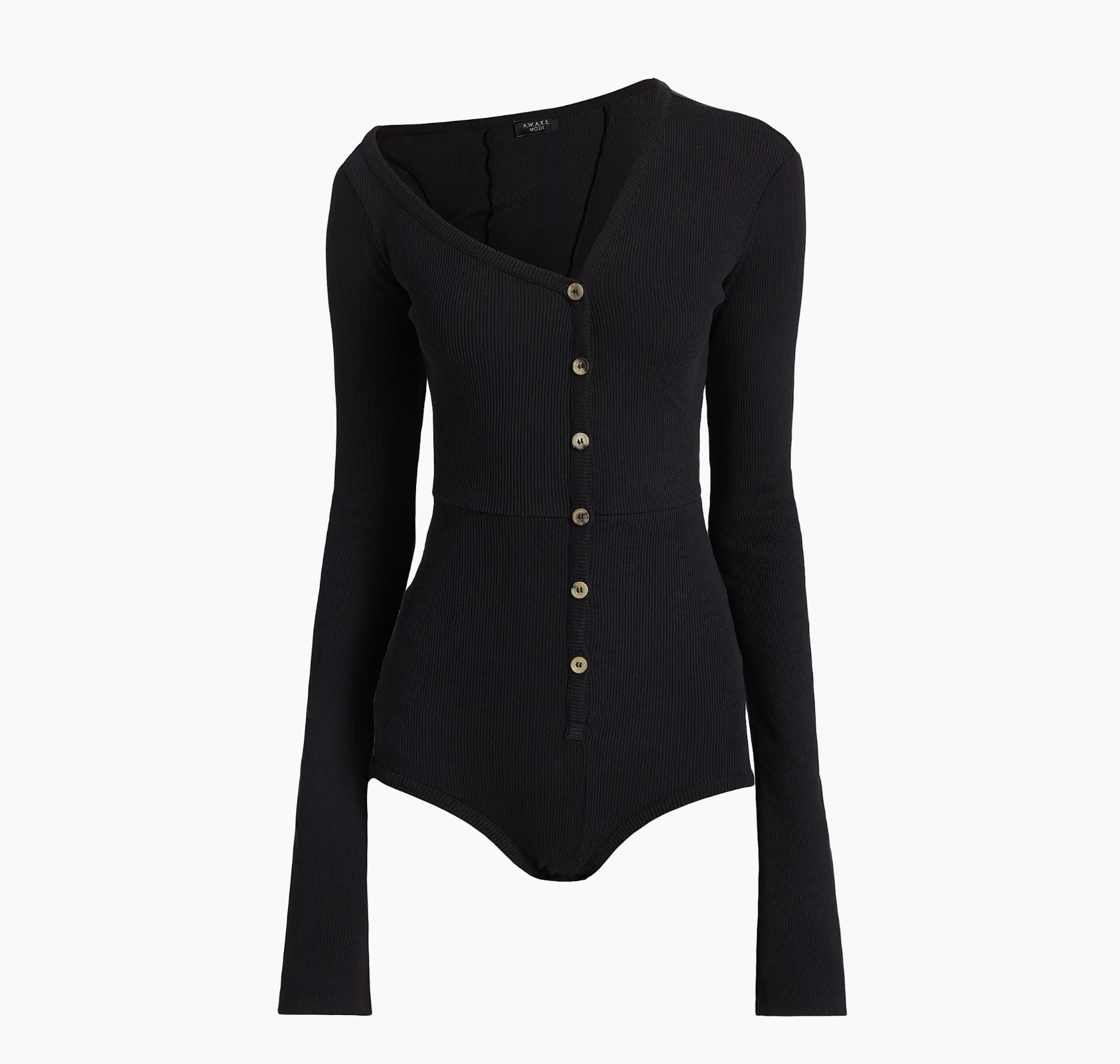 A.W.A.K.E. Mode Asymmetric Rib-Knit Bodysuit