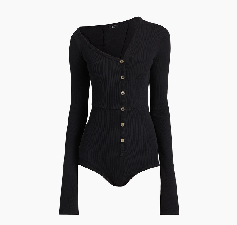 A.W.A.K.E. Mode Asymmetric Rib-Knit Bodysuit