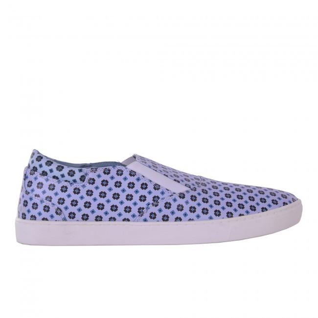 Dolce & Gabbana Men's Tie Print Blue Calf Leather London Sneakers