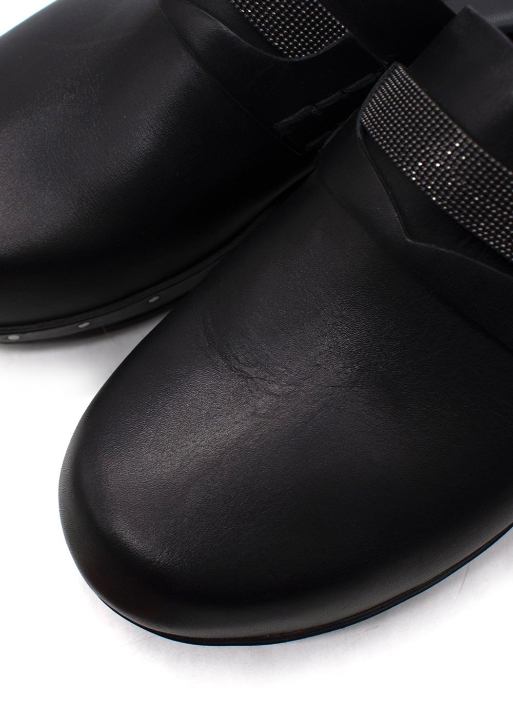 Brunello Cucinelli Black Bead-Embellished Leather Clogs
