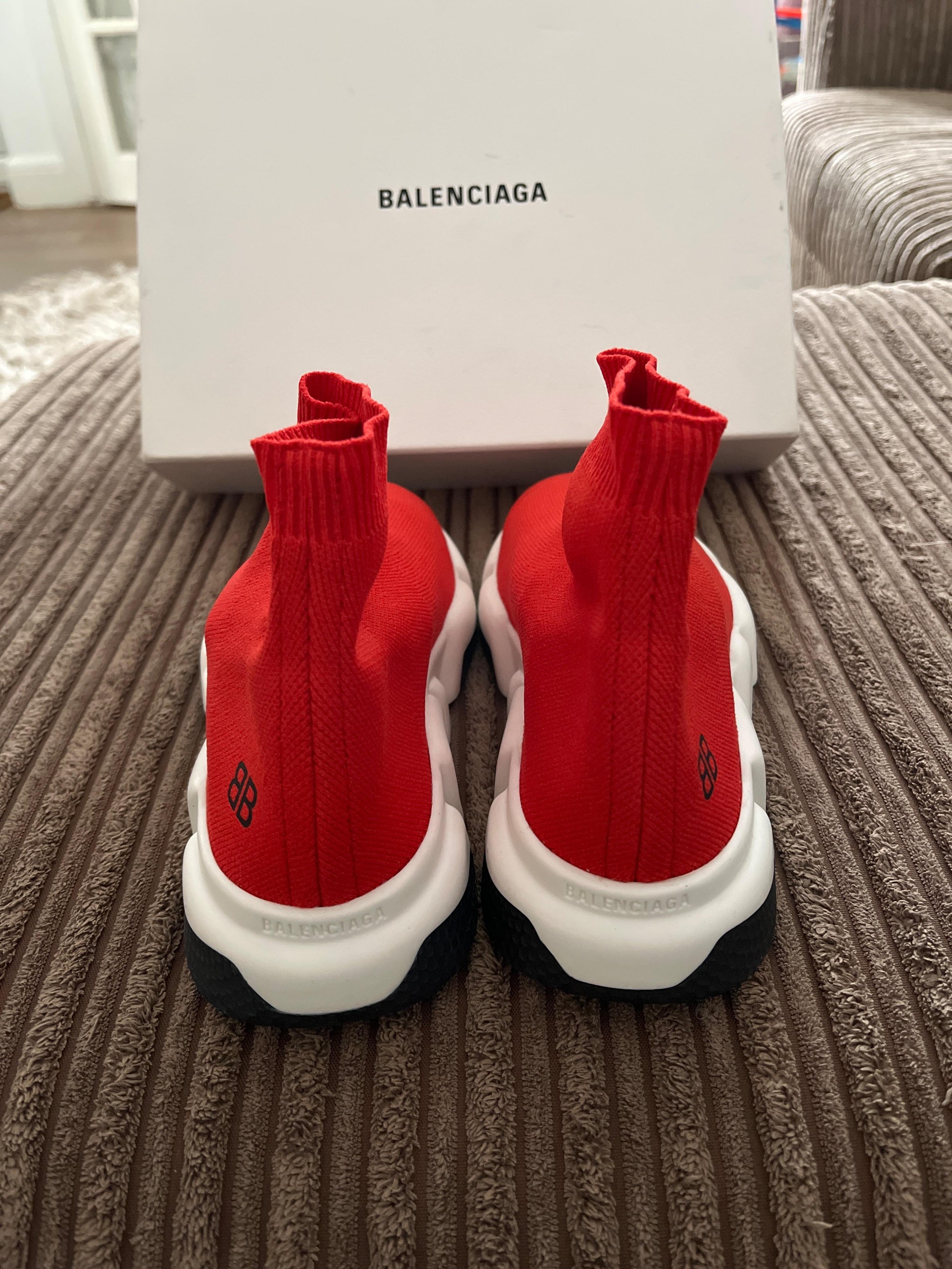 Red stretch-knit Speed sock trainers