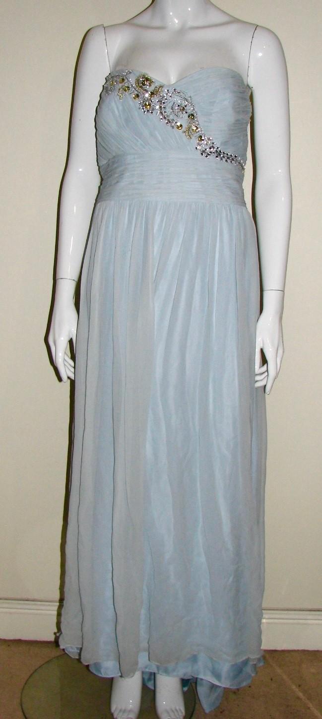 Marchesa Notte light-blue embellished strapless gown