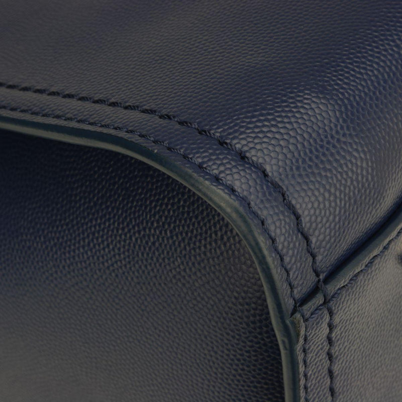 Studded Navy Blue Caviar Deauville Tote Small