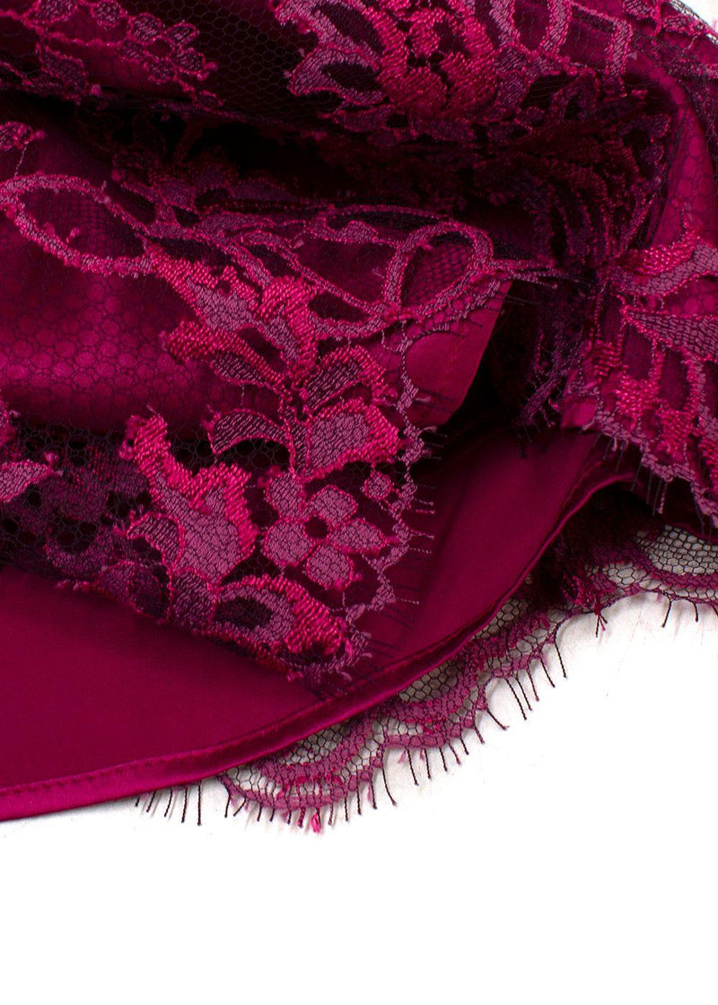 Escada Cherry Lace Mink Fur Trimmed Silk Lace Top and Skirt