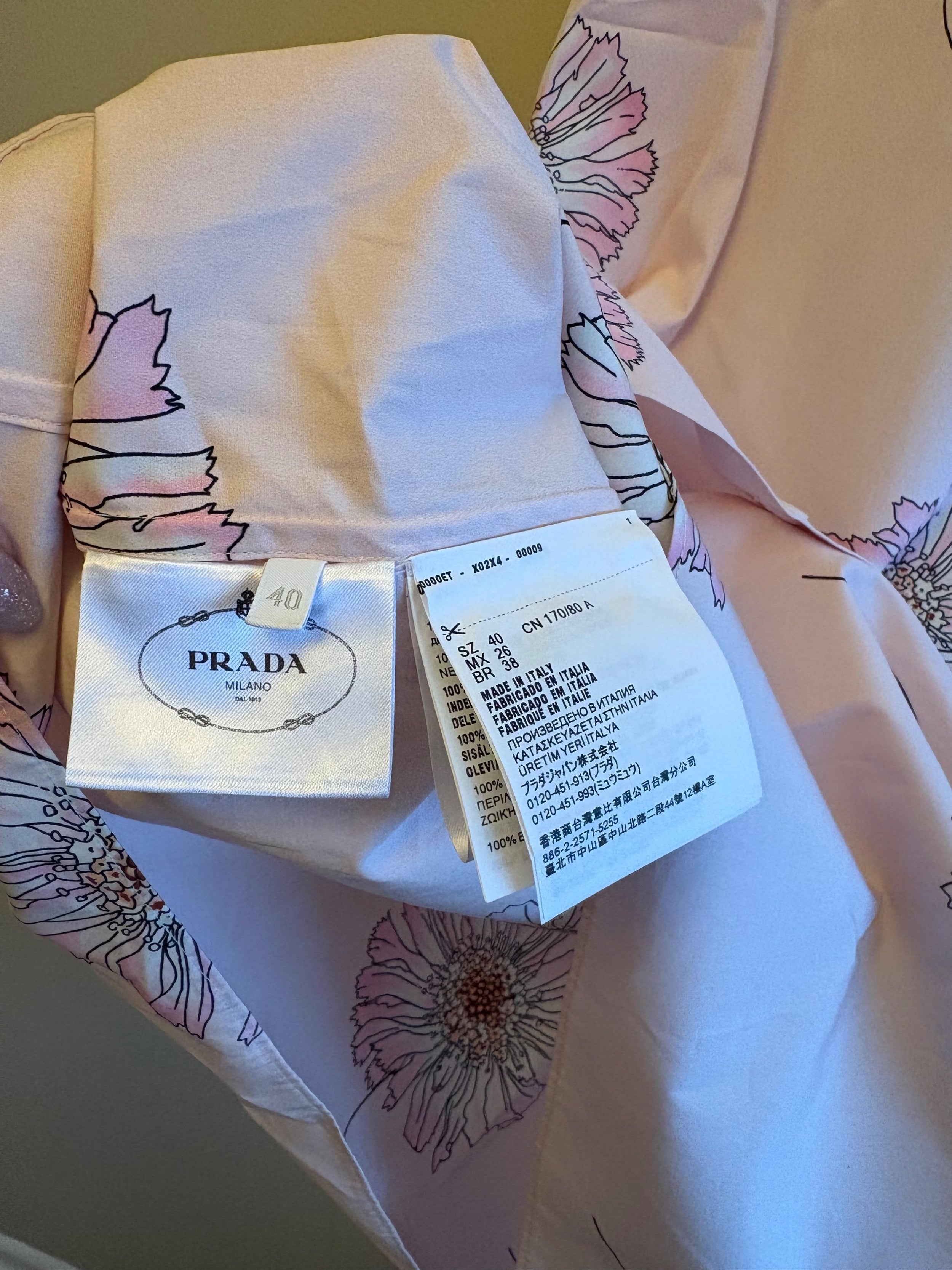 Prada Gerbera Print Fringe Collar Cotton Shirt