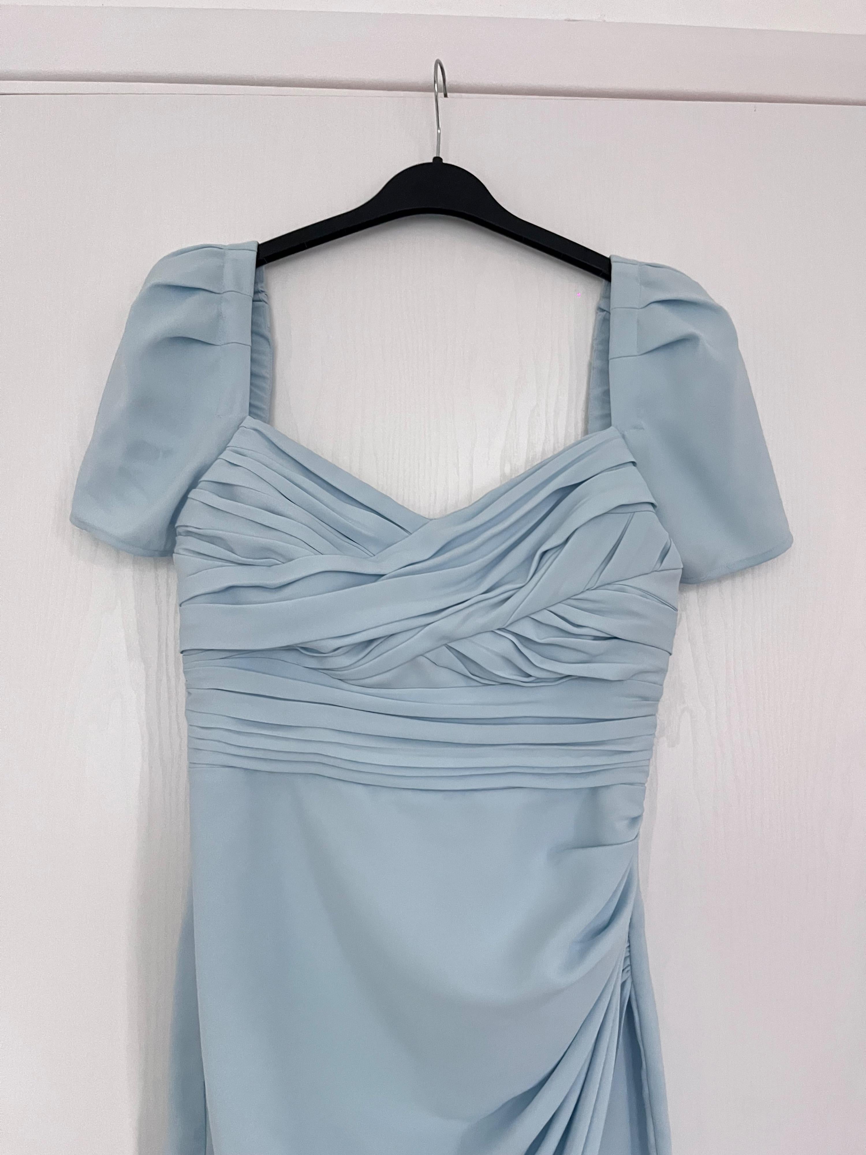 Blue Crepe Midi Dress