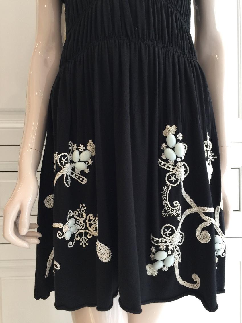 Gaetano Navarra Hand Embroidered Black & White Beaded Dress