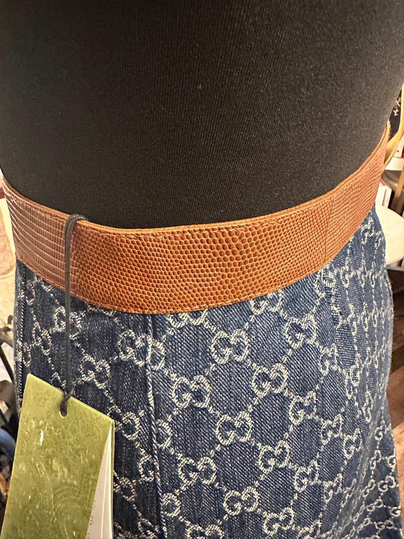 Gucci Monogram Denim Skirt with Leather Trim