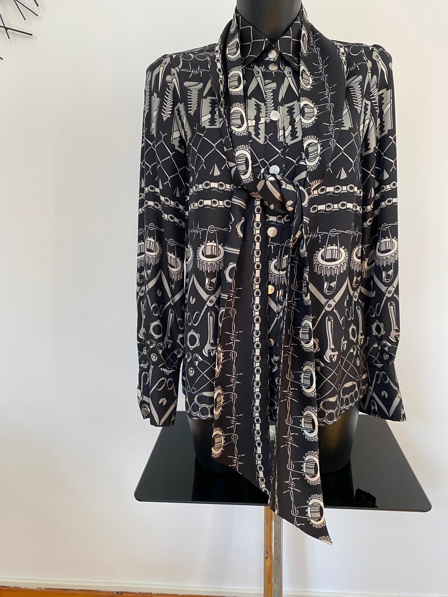 Sharps Print Silk Pussybow Blouse