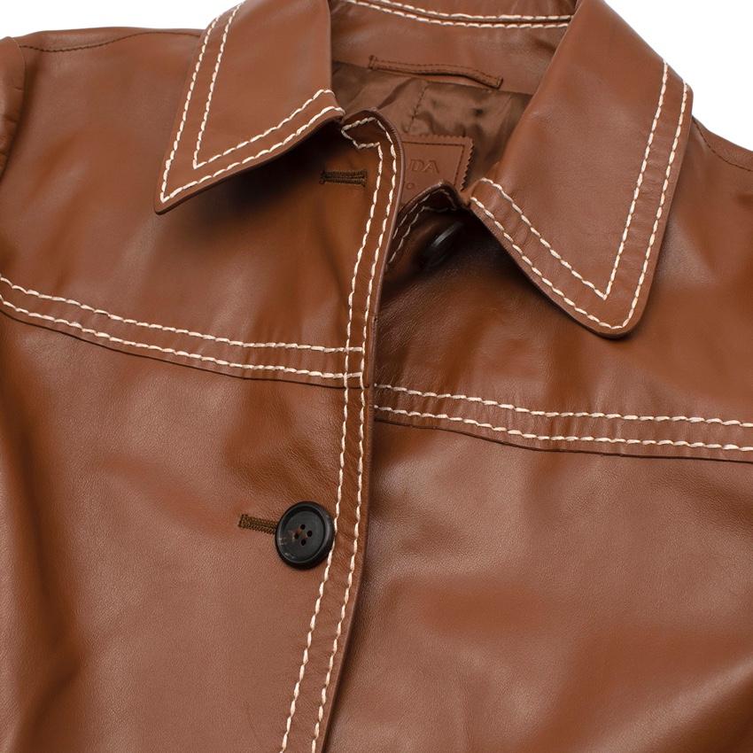 Prada Tan Topstich Leather Coat