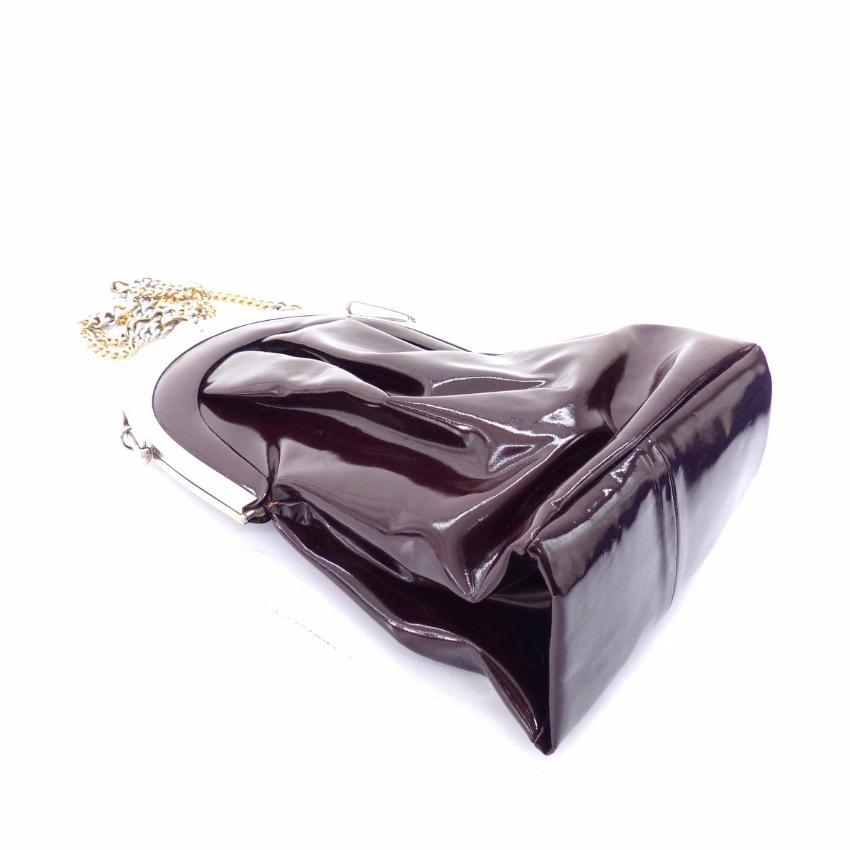 Charles Jourdan Brown Patent Leather Long Chain Vintage Clutch