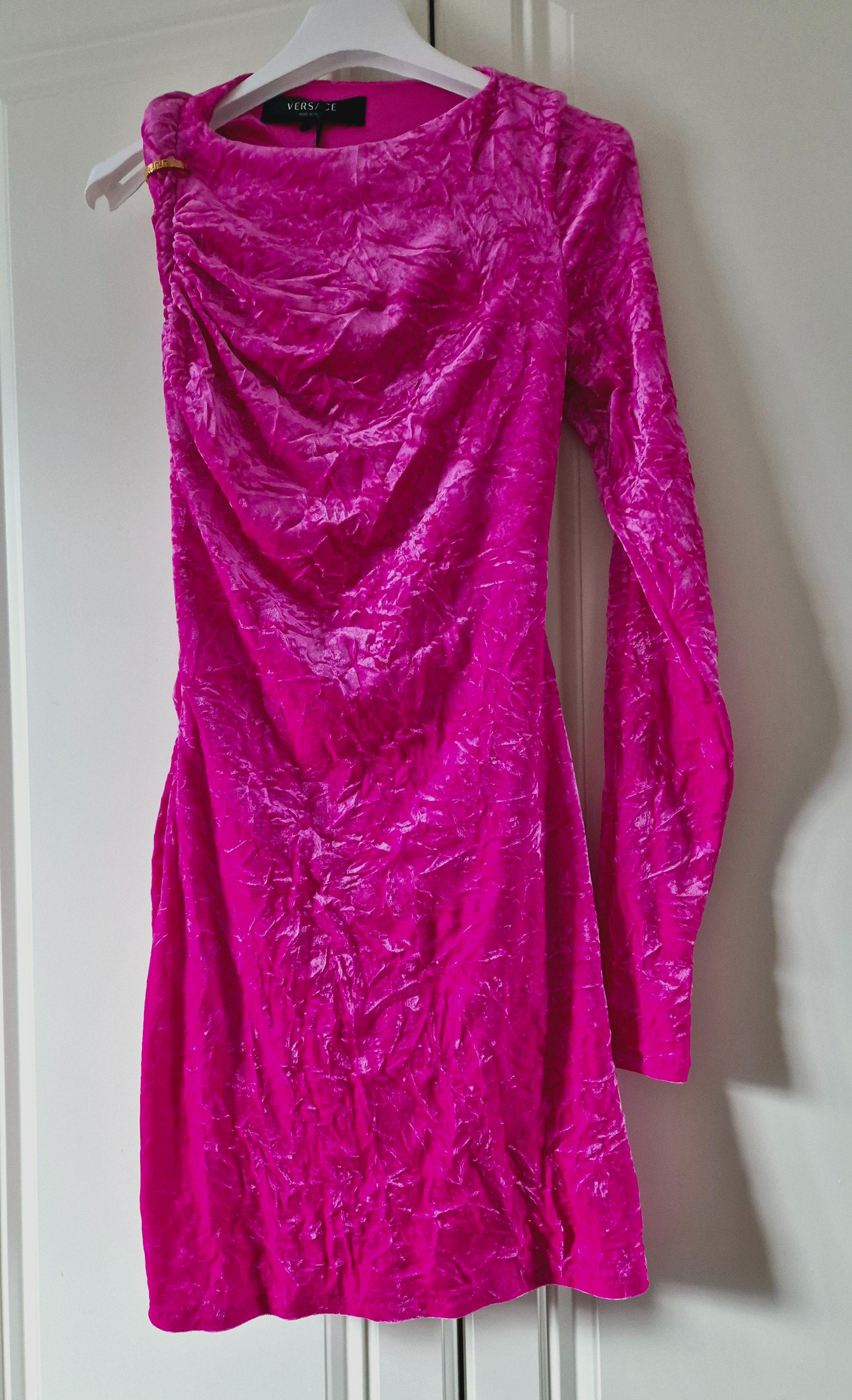 One-shoulder open-back crushed-velvet mini dress