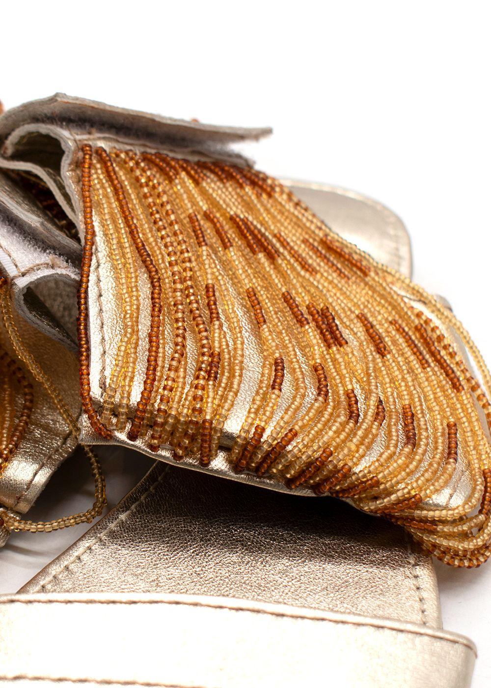Anna Trzebinski Beaded Gladiator Nappa Leather Flat Sandals