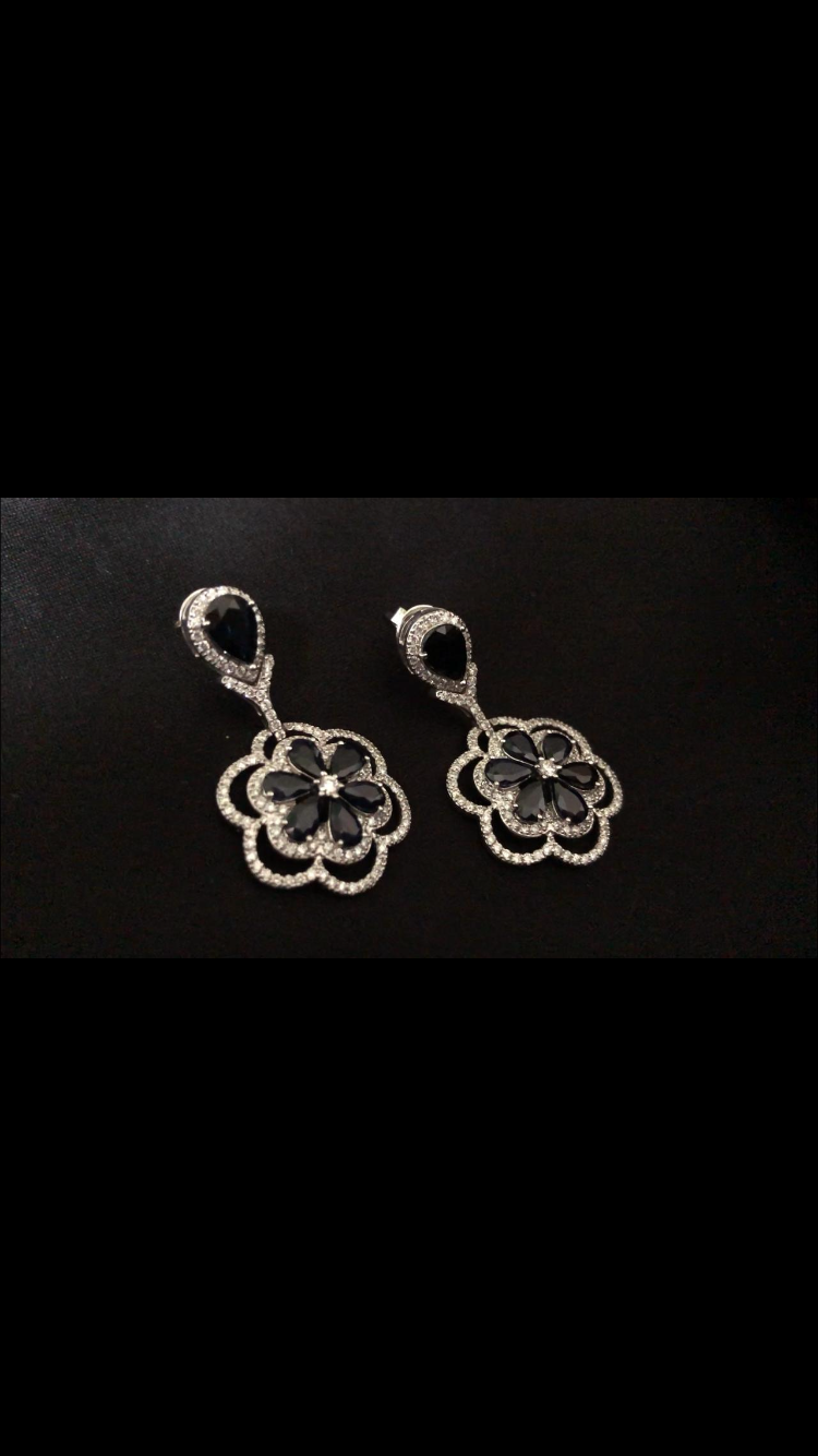 Bespoke 18ct White Gold Diamond & Sapphire Floral Jewellery Suite