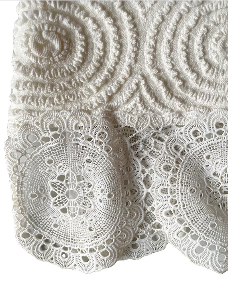 White Textured Knit & Lace Shift Dress