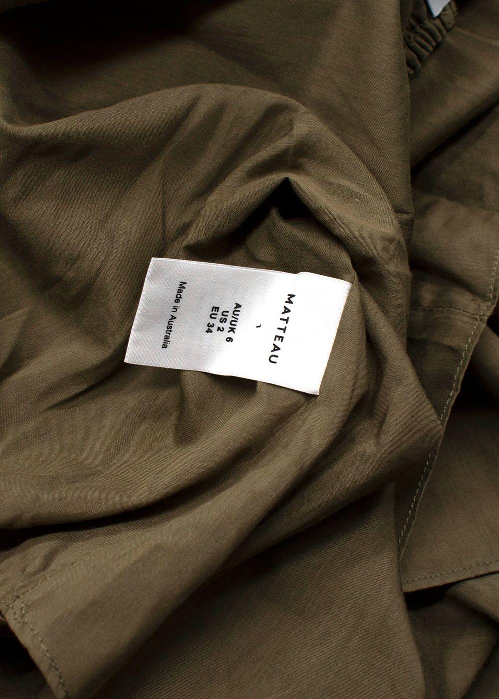 Matteau Army Green Tiered Cotton And Silk Midi Dress
