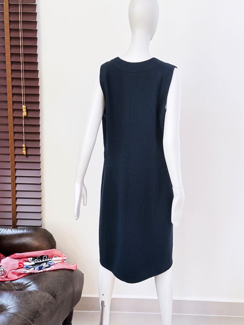 Chanel Navy Boucle Tweed Midi Dress  with Gripoix Jewel Buttons