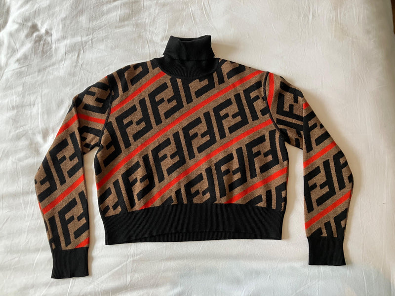 Fendi Kids Monogram Wool Turtle Neck Jumper