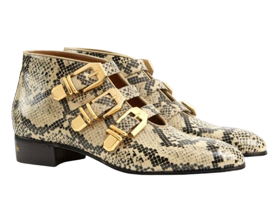Gucci Neutral Snake-Effect Leather Ankle Boots