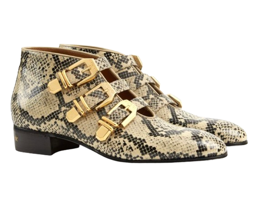 Gucci Neutral Snake-Effect Leather Ankle Boots