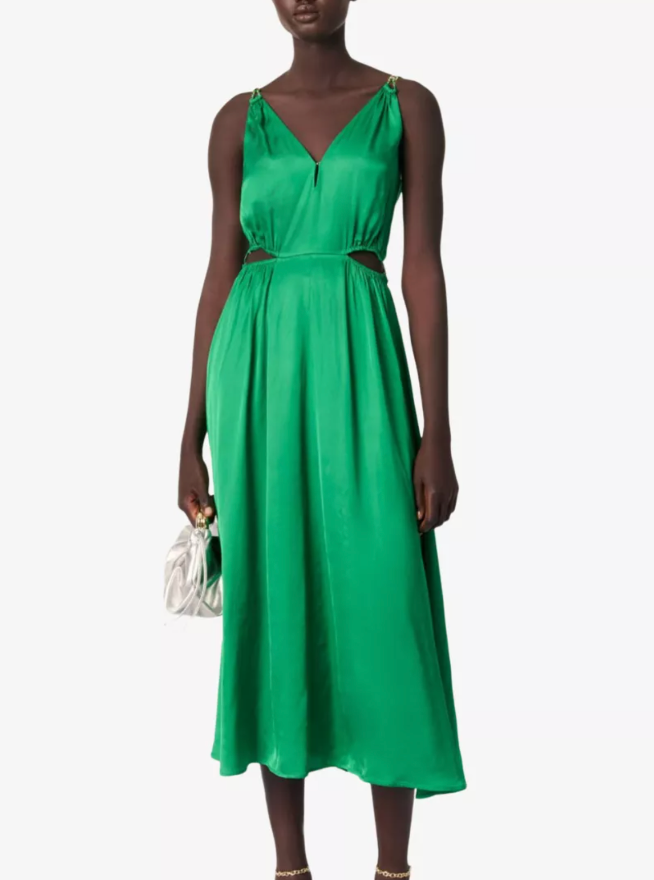 Maje V-Neck Cut-Out Woven Midi Dress