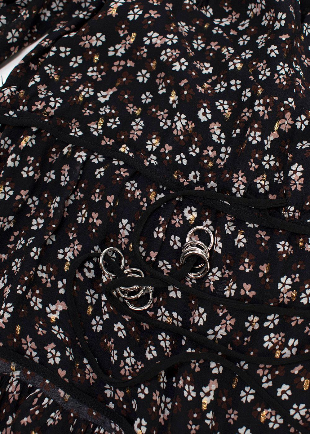 Altuzarra black floral long sleeved tiered dress