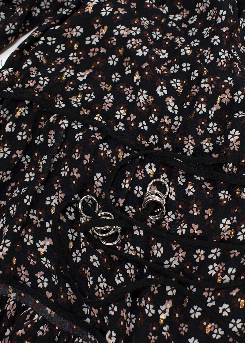 Altuzarra black floral long sleeved tiered dress