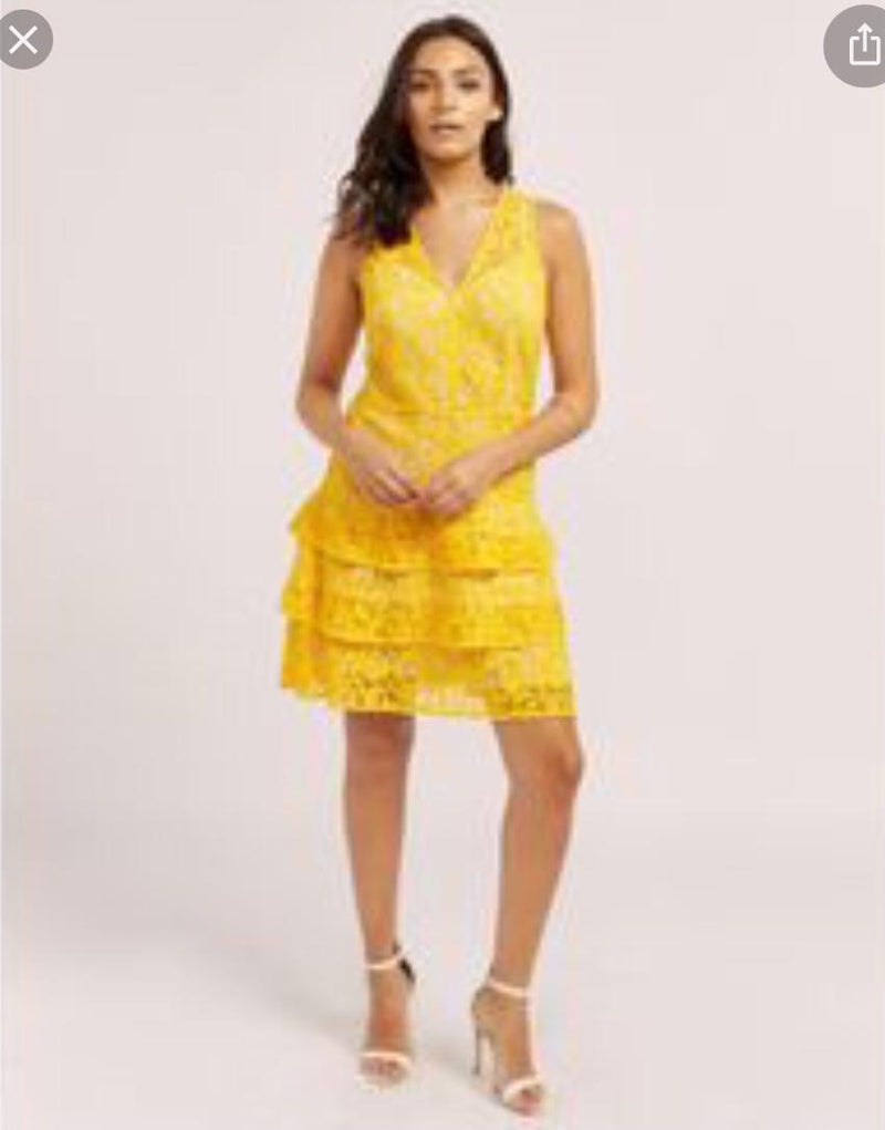 Michael Michael Kors Yellow Lace Tiered Dress