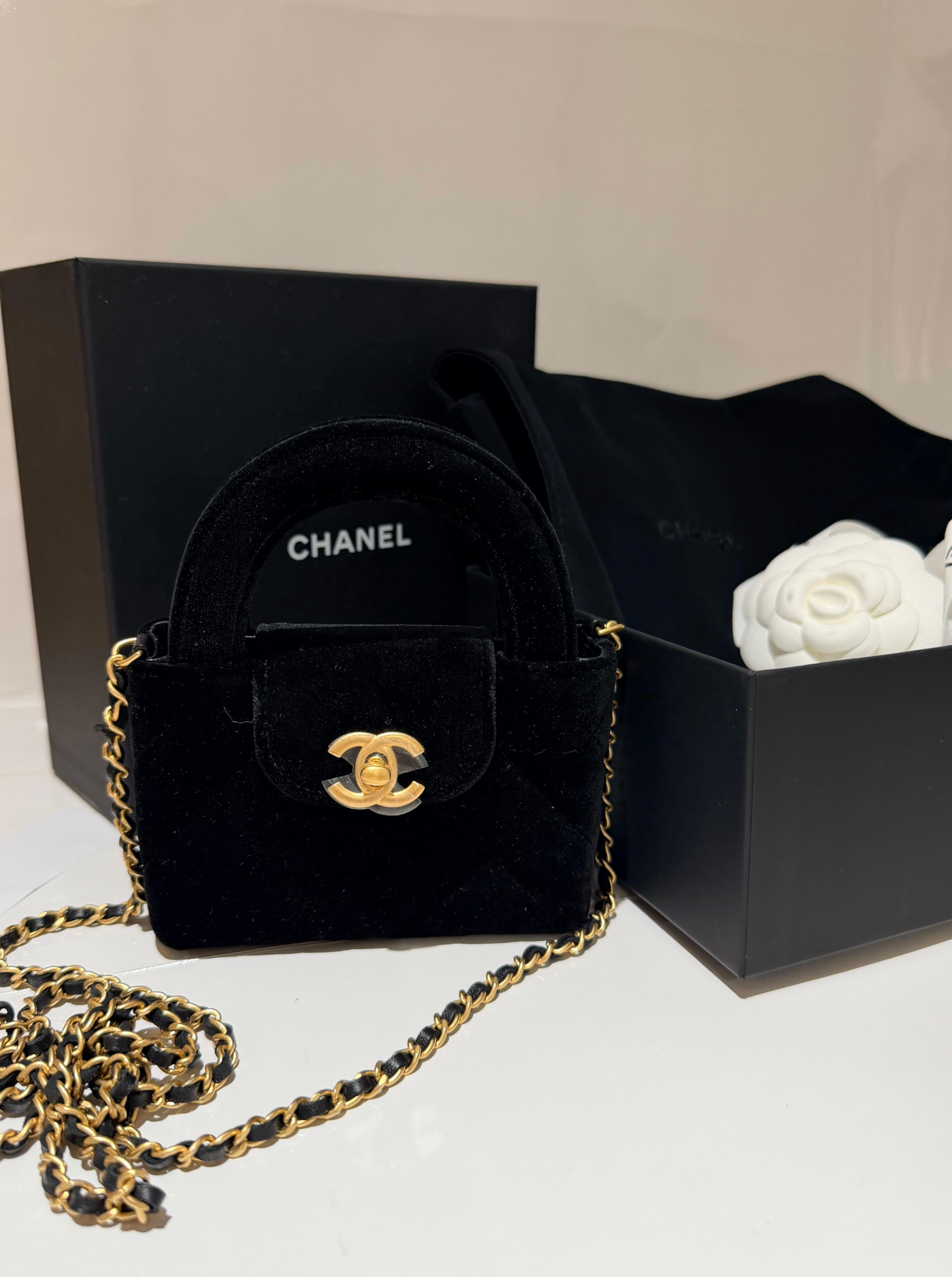 Chanel Black Velvet Kelly Mini Nano