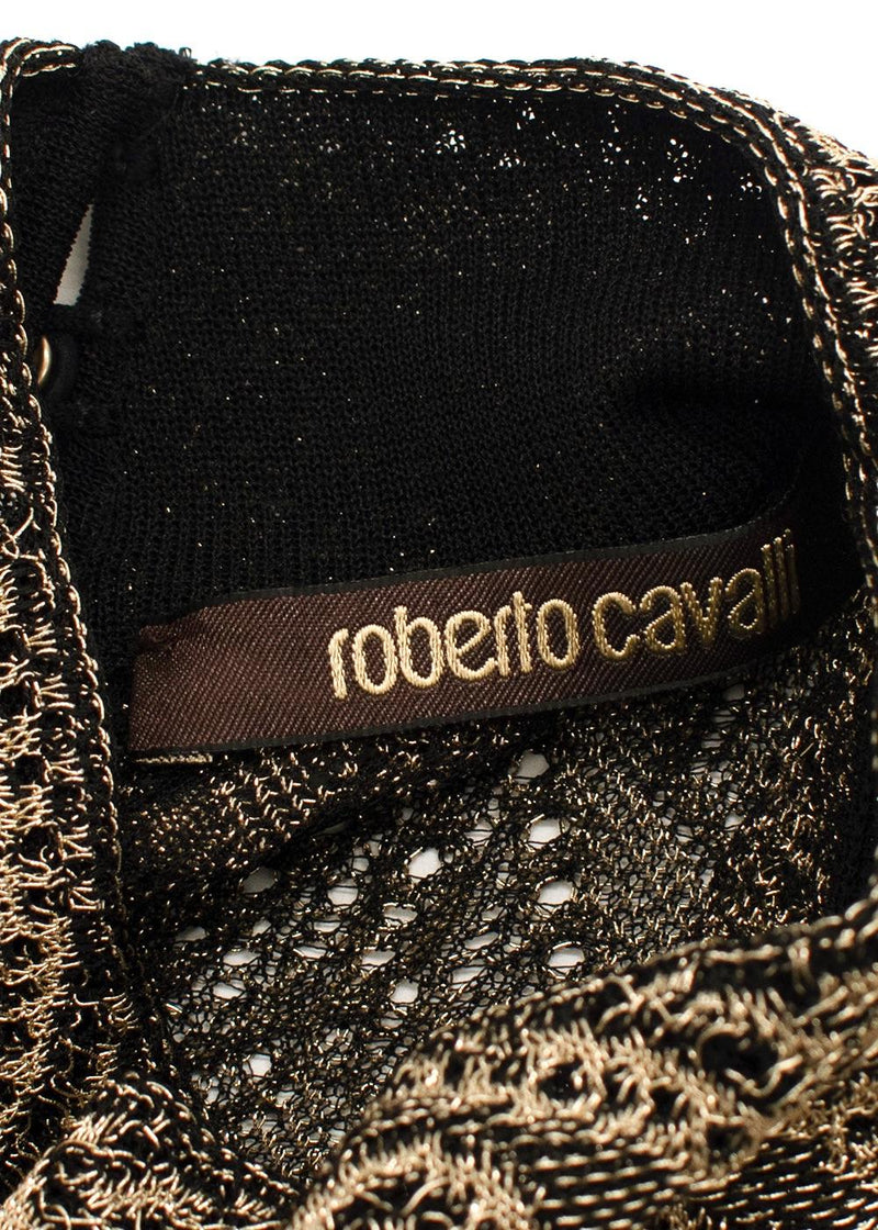 Roberto Cavalli Gold Brocade Pleated Mini Dress