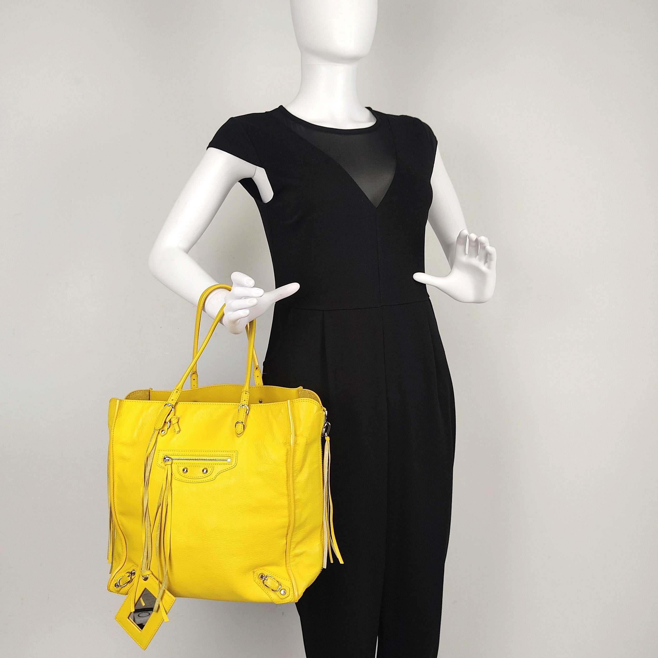 Yellow leather Papier tote bag