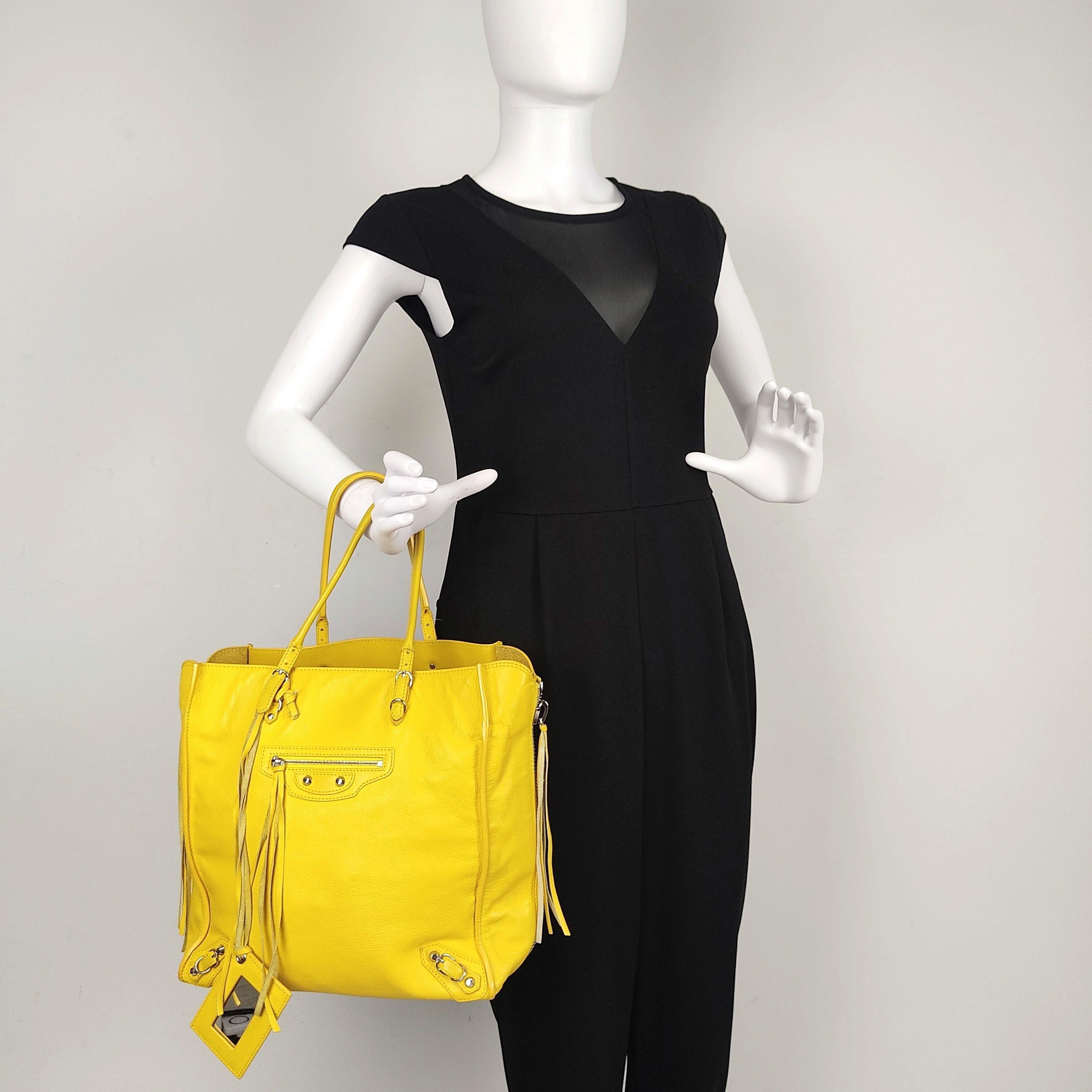 Yellow leather Papier tote bag