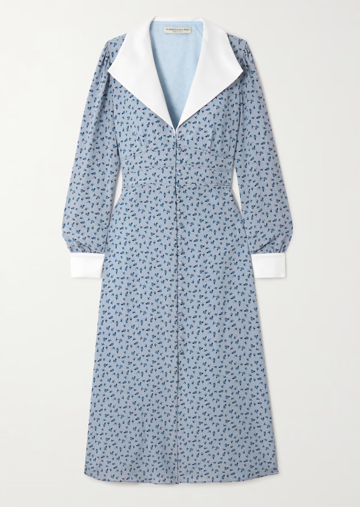 Alessandra Rich Mikado-Trimmed Floral-Print Silk-Crepe De Chine Midi Shirt Dress