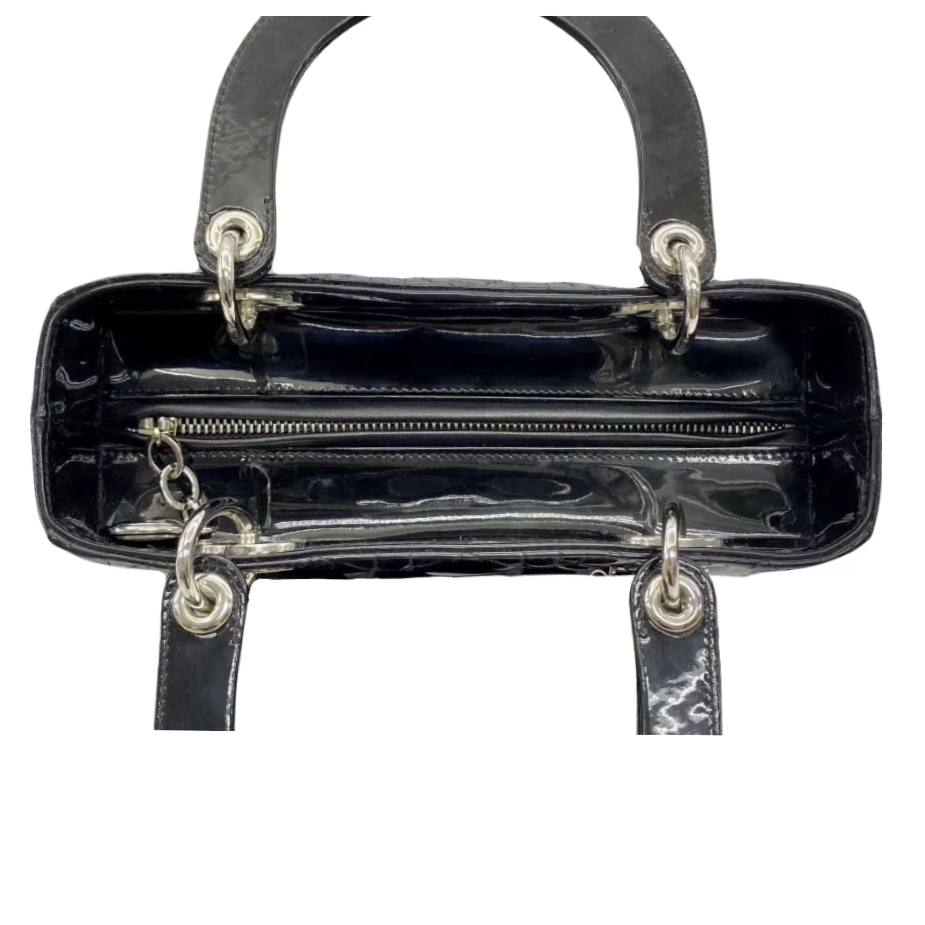 Dior Black Patent Leather Medium Lady Dior
