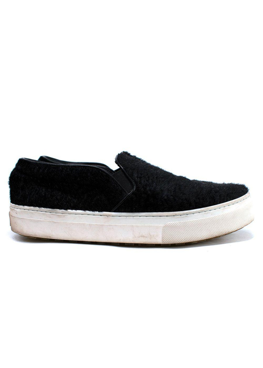 Celine Black Pony Hair Slip On Sneakers
