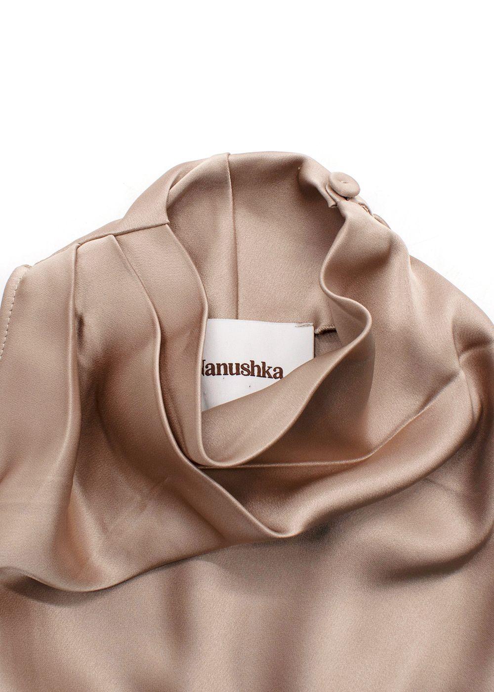 Nanushka Champagne Satin Midi Dress with Fringing