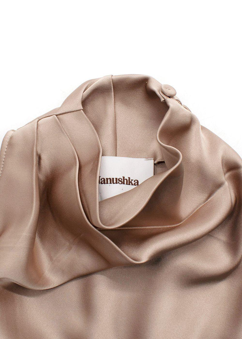 Nanushka Champagne Satin Midi Dress with Fringing